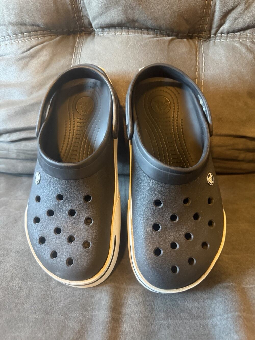 Crocs Crocband Clogs Black White Band Unisex M10 W12 Slip On Comfort Shoes